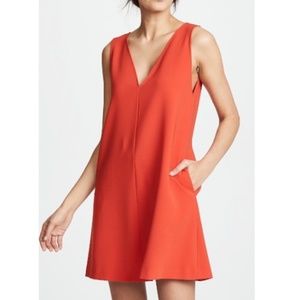 NWT Theory Deep V-Neck Sleeveless Shift Dress in Admiral Red Crepe - Siz…